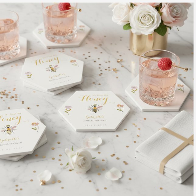 Butter Yellow She Found Her Honey Bee Bridal Party Paper Coaster (Creator Uploaded)