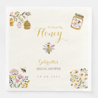 Butter Yellow She Found Her Honey Bee Bridal Party Paper Dinner Napkins