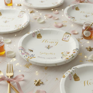 Butter Yellow She Found Her Honey Bee Bridal Party Paper Plates