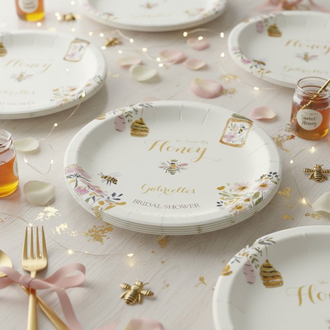 Butter Yellow She Found Her Honey Bee Bridal Party Paper Plates (Creator Uploaded)