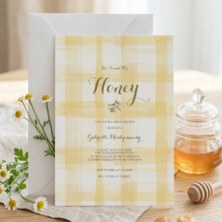 Butter Yellow She Found Her Honey Bee Plaid Bridal Invitation