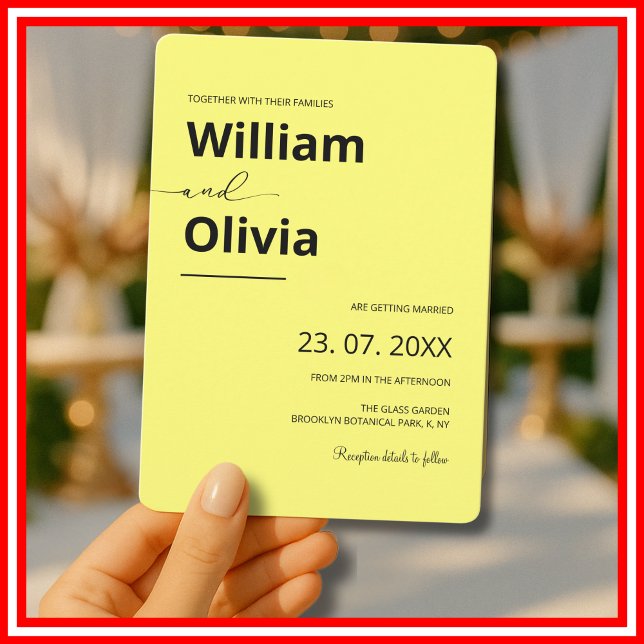 Butter Yellow Simple Elegant Minimalist Wedding  Invitation (Creator Uploaded)