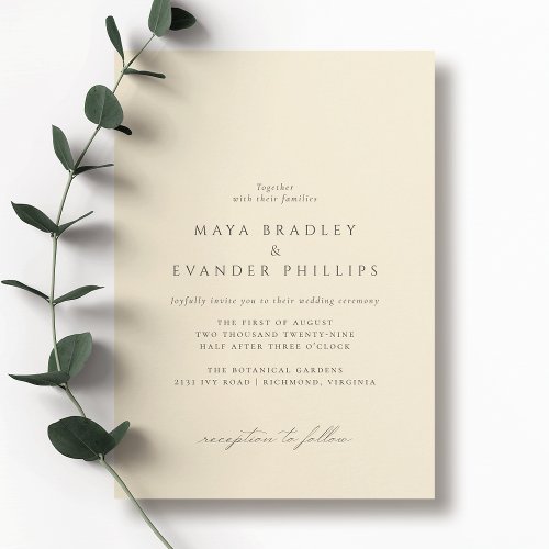 Butter Yellow  Simple Elegant Wedding Invitation