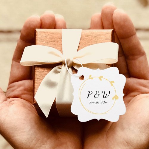 Butter Yellow Simple Heart Wreath Monogram Wedding Favor Tags