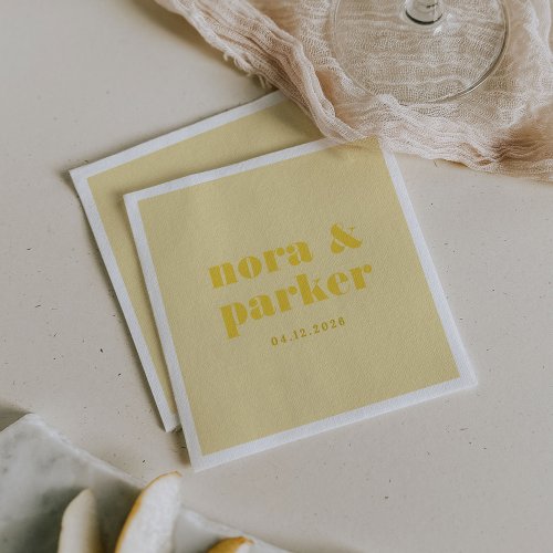 Butter Yellow Simple Monogram Wedding Napkins