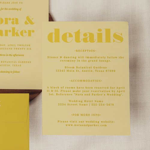 Butter Yellow Simple Wedding Details Enclosure Card