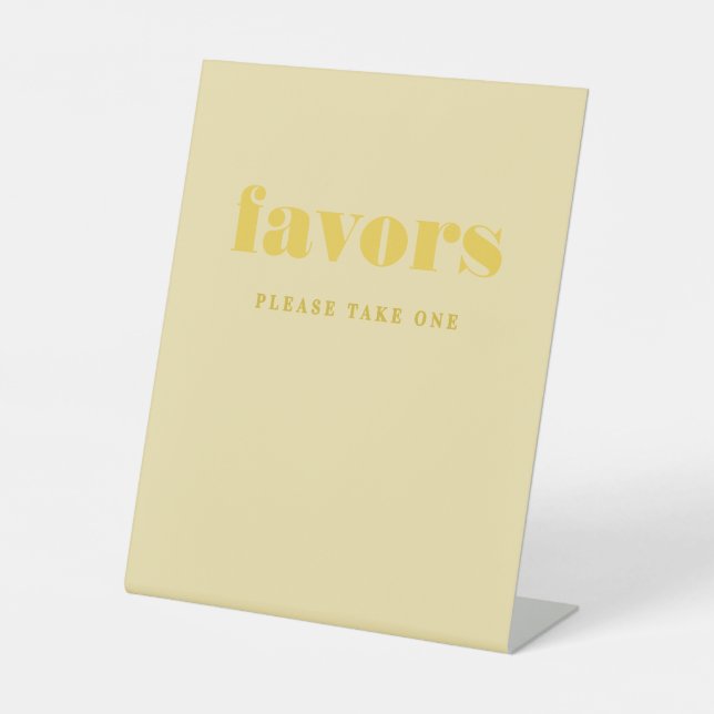 Butter Yellow Simple Wedding Favors Pedestal Sign (Front)