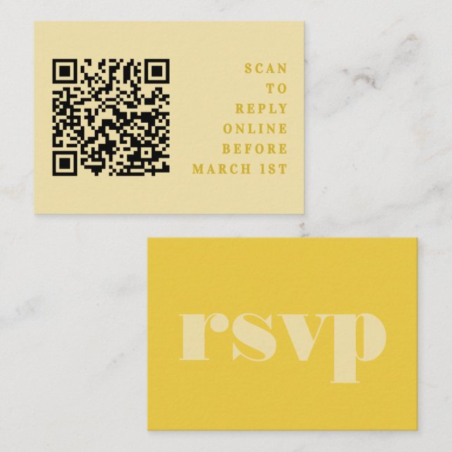 Butter Yellow Simple Wedding QR Code RSVP Enclosure Card (Front/Back)