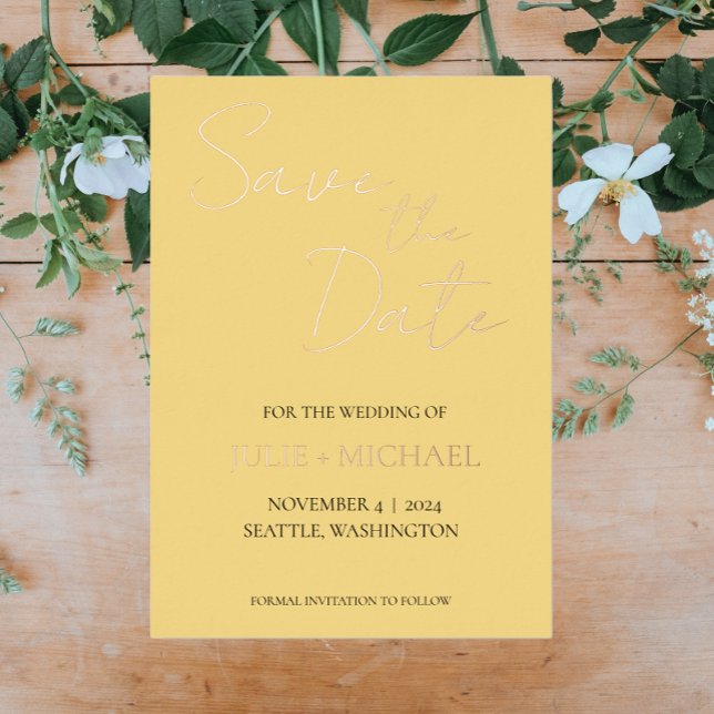 Butter Yellow Simple Wedding Save the Date Foil Invitation (In Situ Wedding)