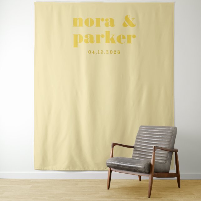 Butter Yellow Simple Wedding Welcome Backdrop Sign (In Situ)