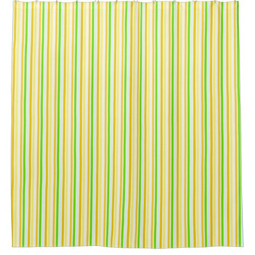 Butter Yellow  Soft Green Stripes Shower Curtain