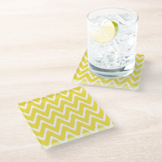 Butter Yellow Southern Cottage Chevrons Glass Coaster (Angled)