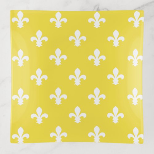 Butter Yellow Southern Cottage Fleur de Lys Trinket Tray