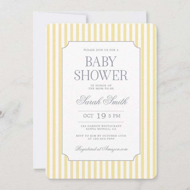 Butter Yellow Stripe Baby Shower Invitation (Front)