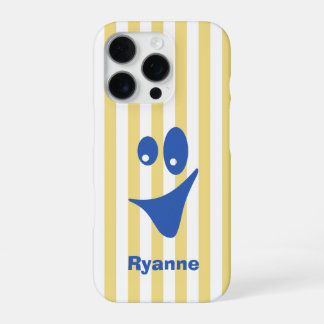 Butter Yellow Stripe Blue Quirky Smile iPhone 16 Pro Case