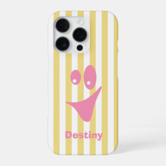 Butter Yellow Stripe Pink Quirky Smile iPhone 16 Pro Case