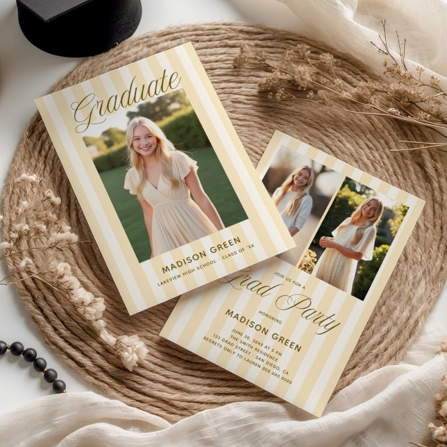 Butter Yellow Striped Preppy Graduation Invitation (Creator Uploaded)