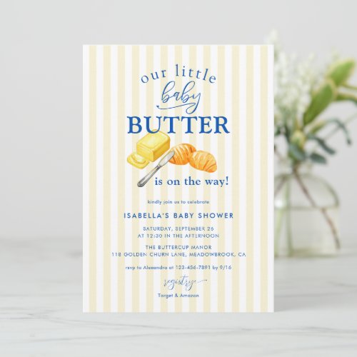 Butter Yellow Stripes Baby Shower Invitation