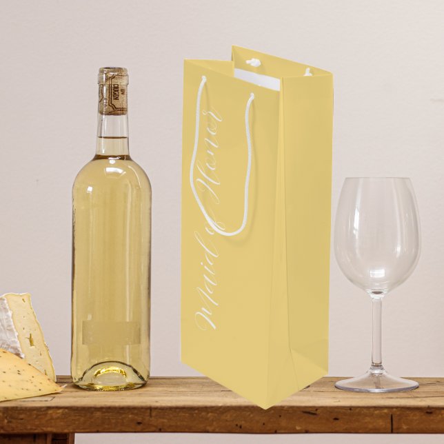 Butter Yellow Stylized Script Maid of Honor Wine Gift Bag (In Situ)