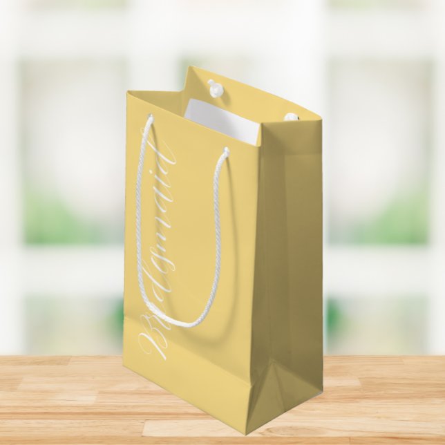 Butter Yellow Stylized Script Wedding Bridesmaid Small Gift Bag (In Situ)