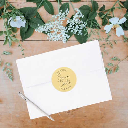 Butter Yellow Stylized Wedding Save the Date Classic Round Sticker