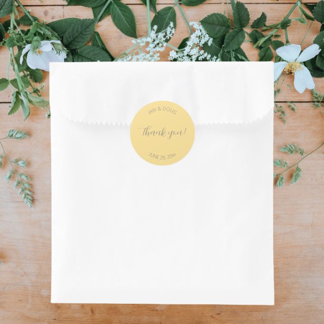 Butter Yellow Stylized Wedding Thank You Classic Round Sticker (In Situ Wedding)
