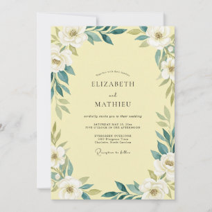 Butter Yellow Teal Leafy Wedding Invitation