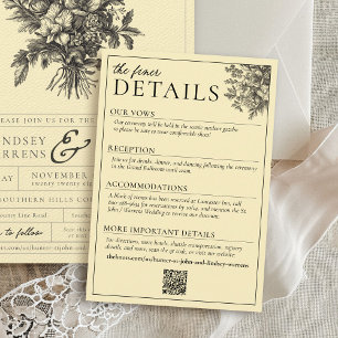 Butter Yellow Vintage Floral Wedding Details Enclosure Card