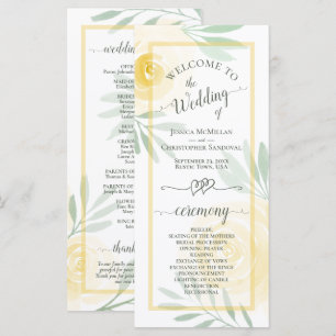 Butter Yellow Watercolor Roses Elegant Wedding Program