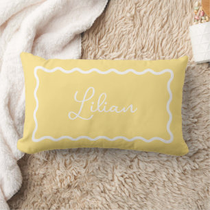 Butter Yellow Wavy Scallop Frame Monogram Lumbar Pillow