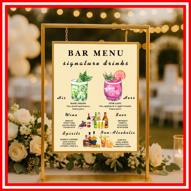 Butter Yellow Wedding Bar Menu  Poster (Creator Uploaded)