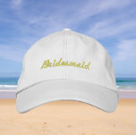 Butter Yellow Wedding Bridesmaid Bachelorette Part Embroidered Baseball Cap<br><div class="desc">Gift your bridemaids with this stylish cap with the word "Bridesmaid" embroidered in butter yellow colored,  stylish cursive that would go well with a similar bridal party color scheme. Select your hat color as desired. Great for bachelorette parties,  too!</div>