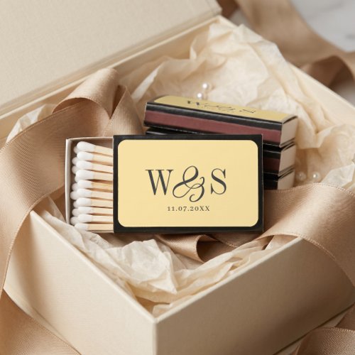 Butter Yellow wedding favors couples initials Matchboxes