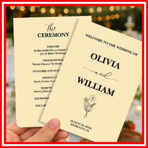 Butter Yellow Wedding Wildflower Program