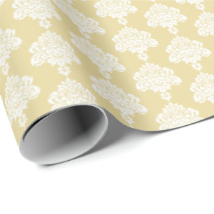 Butter Yellow White Damask Wrapping Paper