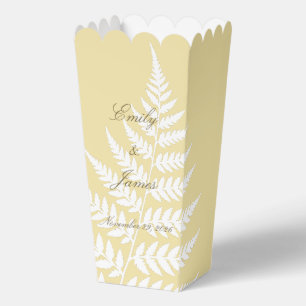 Butter Yellow White Fern Elegant Pastel Popcorn Favor Boxes