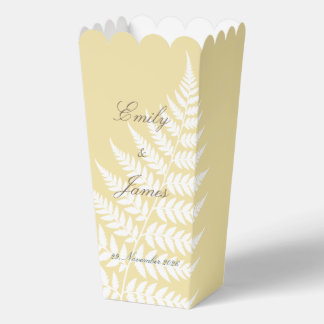 Butter Yellow White Fern Elegant Pastel Popcorn Favor Boxes