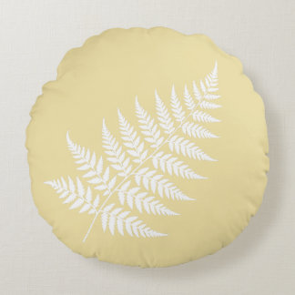 Butter Yellow White Fern Graceful Silhouette Round Pillow