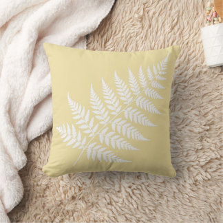 Butter Yellow White Fern Stylized Leafy Design Throw Pillow