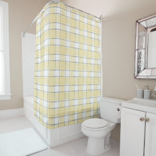 Butter Yellow White Plaid Stripes Bridal Shower Curtain