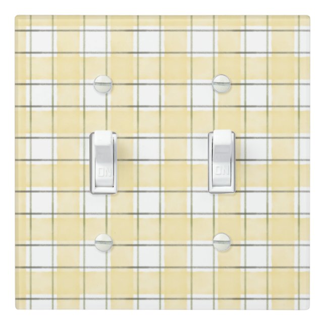 Butter Yellow White Plaid Stripes Bridal Shower Light Switch Cover (In Situ)