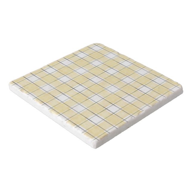 Butter Yellow White Plaid Stripes Bridal Shower Trivet (Corner)