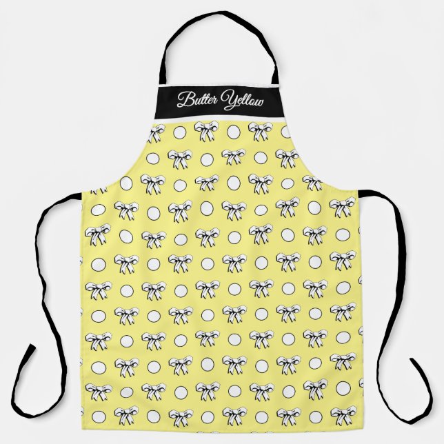 Butter Yellow White Polka Dots Bows Personalized Apron (Front)