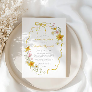 Butter Yellow Wildflower Coquette bow Baby shower Invitation