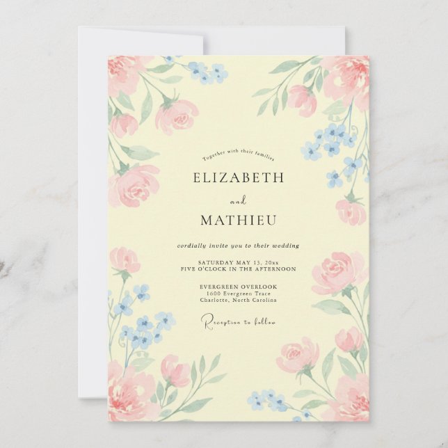 Butter Yellow Wildflower Wedding Invitation (Front)