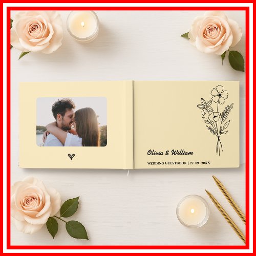 Butter Yellow Wildflowers Wedding Guest Book