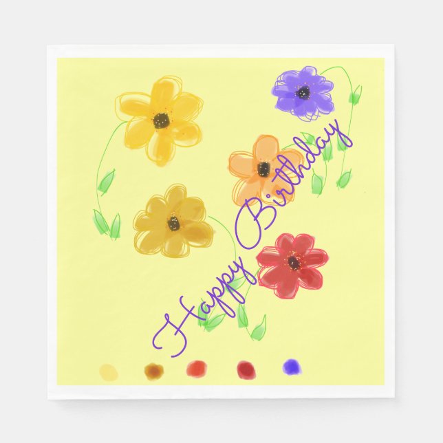 Butter Yellow With Colorful Floral Pattern Napkins (Front)