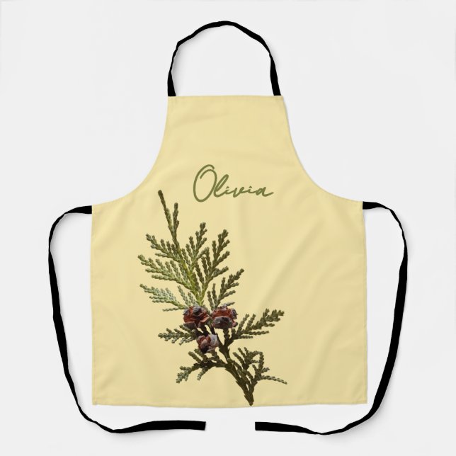 Butter. Yellow with Fern & Tiny Pine Cones Apron (Front)
