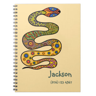 Butter Yellow with Multi-colored Patterned Snake Notebook