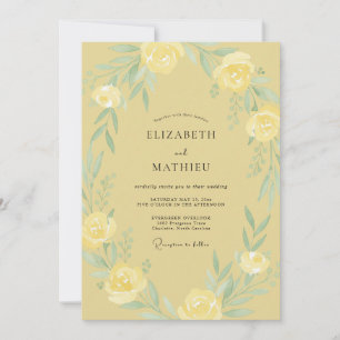 Butter Yellow Wreath Wedding Invitation